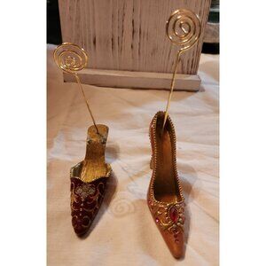2 Whimsical shoe figurines picture holders gift for shoe lovers
